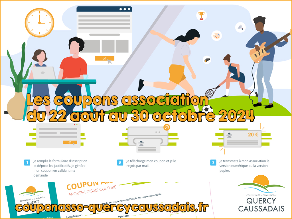 Infographie des coupons associations, personnages qui font du sport ou jouent de la musique