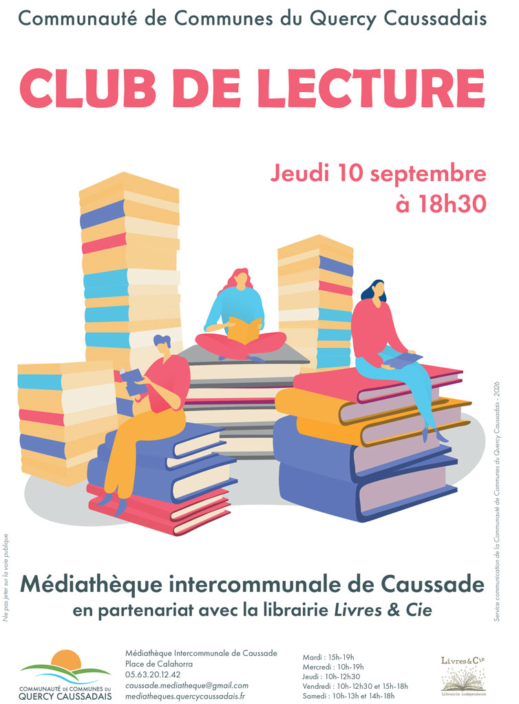 Personnages assis sur des piles de livres et entrain de lire