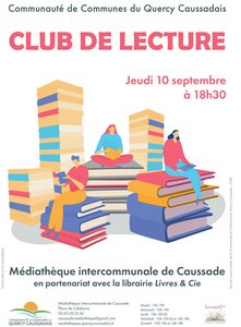 Personnages assis sur des piles de livres et entrain de lire