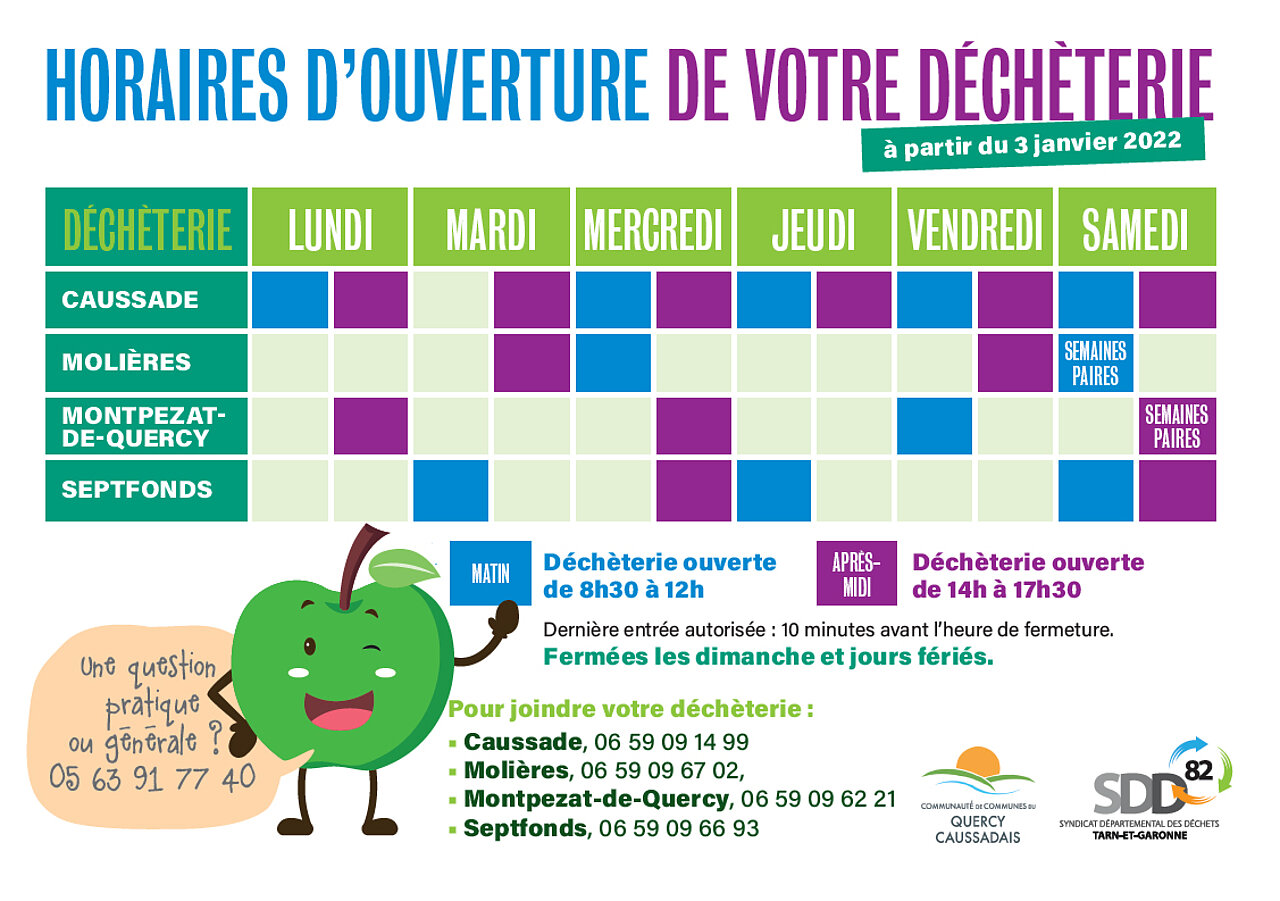 Horaires et informations sur les déchèteries du Quercy Caussadais